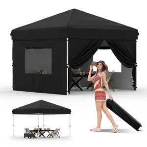 Black 10x10 FT Instant Pop Up Canopy Tent with 4 Side Walls, Heavy Duty Canopy Set, Waterproof and UV Protected Tailgate Tent for Outdoor Events