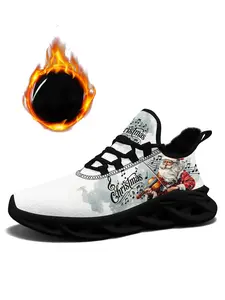 Men's Festive Musical Christmas Sneakers - Warm Plush Lined Comfort, Lightweight Holiday Themed Shoes with Santa Violin & Music Note Design for Seasonal Celebrations