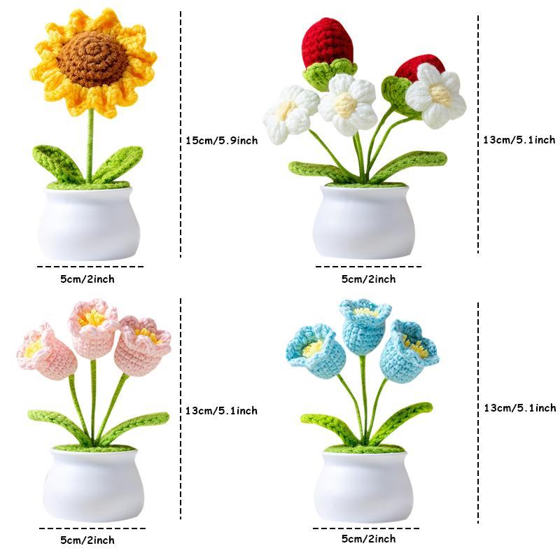 TTZZ Handmade Crochet Bouquet Potted Flowers, Artificial Flower Potted Plant, Knitted Artificial Forever Flowers with Exquisite Pot Decor Decorative Fruit Decoration Gift Ornaments