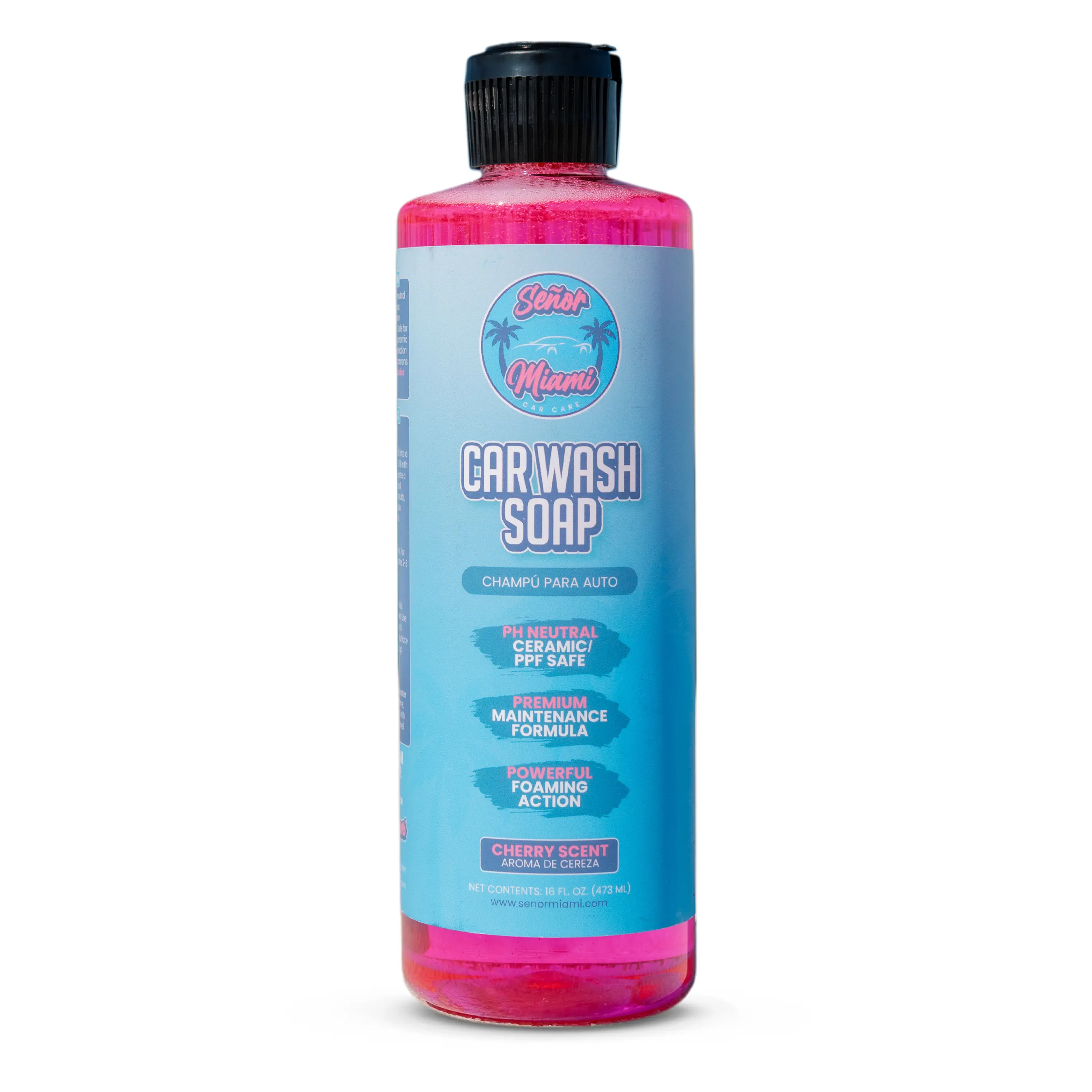 Señor Miami Car Wash Soap – Ultra-Foaming 16oz, champú para carros, pH neutral, safe for paint protection film (PPF), ceramic coatings & wax, scratch & streak-free finish, foam cannon & bucket wash, auto detailing & maintenance car wash