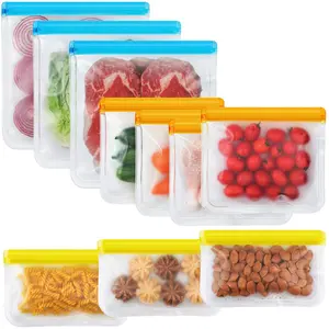 Reusable Food Storage Bag, 5/10pcs Multipurpose Leakproof Freezer Bag, Meal Prep Containers, Plastic Container Set, BPA Free Food Storage Bag for Lunch, Marinate Food, Travel