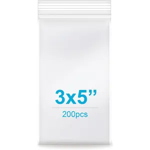 3''x 5'', (Pack of 200) 2 mil Thick Clear Plastic Reclosable Zip Poly Bags with Resealable Lock Seal Zipper for Photo, , Bakery, , Travel, Storage, Packaging & Shipping