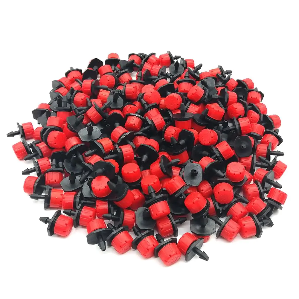100-Count 360° Rotating Cap Round Spray Irrigation Drippers, 1/4" Thread Emitters Bulk Pack for Outdoor Garden Watering System