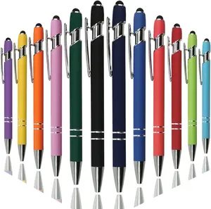 12Pcs Rubberized Ballpoint Pen with Stylus Tip Stylish Metal Pen Capacitive Styli with Soft Rubberized Grip, Black Ink for Most Devices (Mixed Color) - Home Improvement.