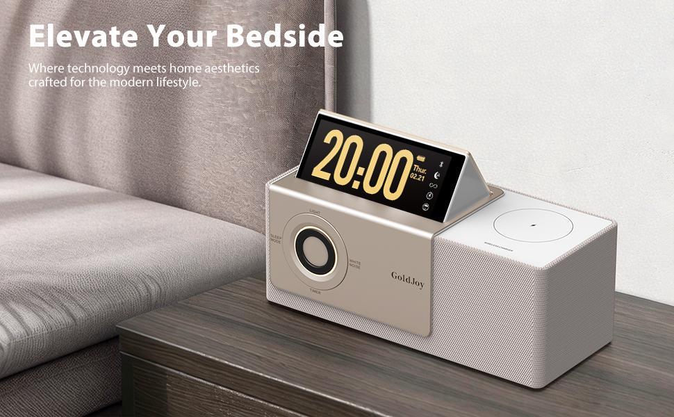 GoldJoy Flip-Up Display Screen Bluetooth Speaker, 7-in-1 Wireless Charging Station, Romantic Sunset Lamp, White Noise, Portable Bedside Speaker, Deep Bass Stereo Sound, Aesthetic Bedroom Decor, TikTok Home Gadget, Portable Outdoor Mini Bluetooth Speaker A