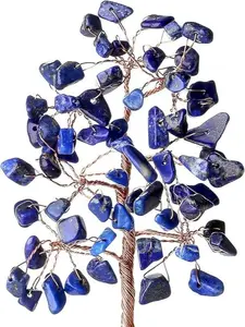 Crystal Tree Lapis Lazuli Crystal Healing Stone Tree Natural Agate Slice Base with Polished Tumbled Gemstone Money Tree Feng Shui Tree Home Office Desk Crystal Decor Reiki