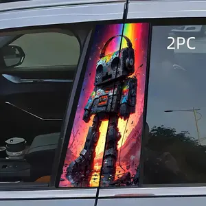 2pc Cool Robot Car B Pillar Stickers, Vibrant Art Style, Dynamic Robot Design, Easy to Apply, Durable, Suitable for Sedans, Suvs, Mpvs