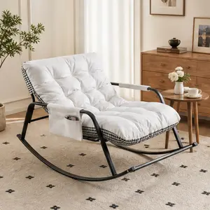 ARCH Modern Rocking Chair with Extra-Wide Technical Leather Upholstered Gliding Reclining Accent Chair, Ladder Back Solid Pattern, Cotton Filled Cushion, Iron Frame, for Living Room Bedroom Nursery, White, Foam/Grey/White Color Options