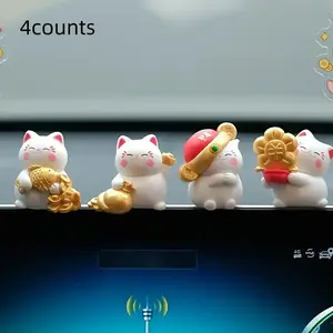 Cute Pet Lucky Cat Figurine Set, Resin Material Durable, Perfect for Car Interior and Desktop Decoration, Adorable Animal Ornament, Car Dashboard Decoration