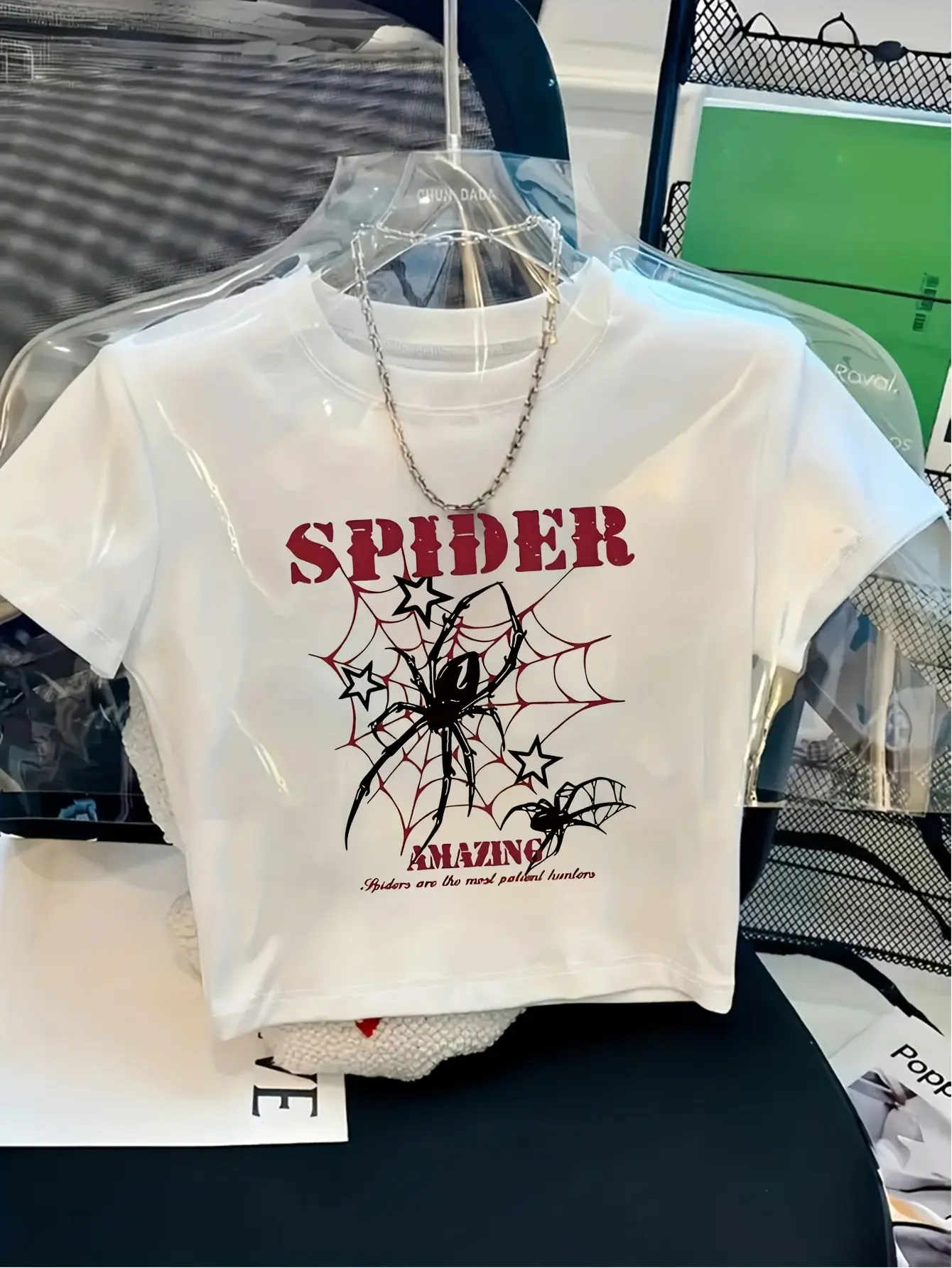 Y2K Spider Web Print Cropped T-Shirt - Retro Geometric Slim Fit Top