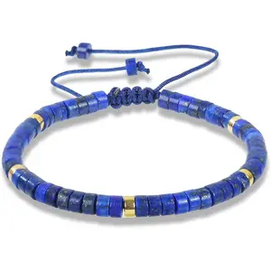 Lapis Lazuli Beaded Bracelet, Natural Crystal Healing Bangle, Anxiety Stress Relief Spiritual Protection Jewelry, December Birthstone Ideal Gift for Women Couples Friends