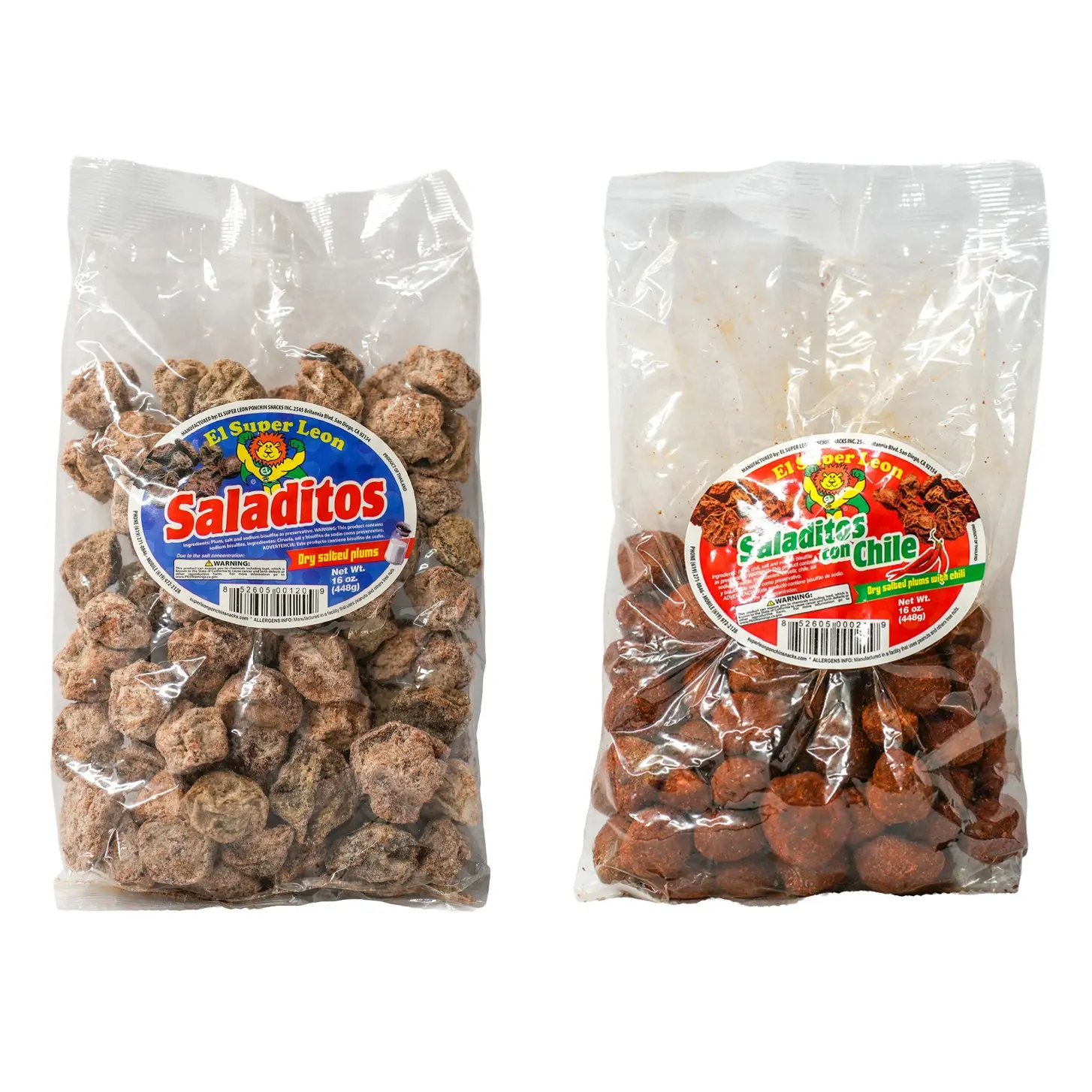 El Super Leon Saladito Soft Chewy Dry Salted Plums with Sweet Tangy and Salty Flavors & Hot Version