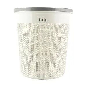 BDO Press Ring Trash Can for Home - Large Luxury Living Room, Bedroom, Bathroom, Kitchen Waste Bin - White, 1L Capacity (18.6x28x25cm)