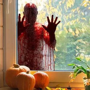 Halloween Zombie Bloody Window Stickers, Self-Adhesive Horror Halloween Silhouette Window Decor, Indoor Outdoor Thrilling Party Decoration