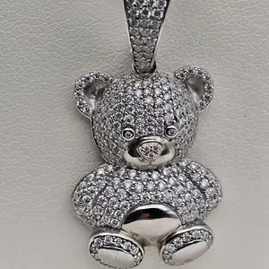 Sterling Silver 925 Iced Out Moissanite Teddy Bear Pendant