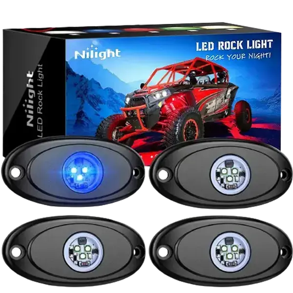 Nilight 4-Pcs Blue LED Rock Lights - Blue Underglow Lights, Off Road Automotive Accessories, Aluminum Housing, Bright Illumination, Efficient Heat Dissipation, Led Car Lights