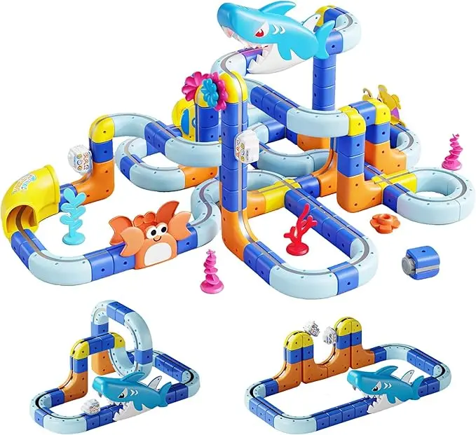 JOJO Magnetic Electric Train Set for Kids Ages 4-8, 85-Pc Flexible Race Track Building Toy with Gravity-Defying 360° Loops, Motorized Train & 3D Ocean Adventure Layouts Gift, Magnetic Train