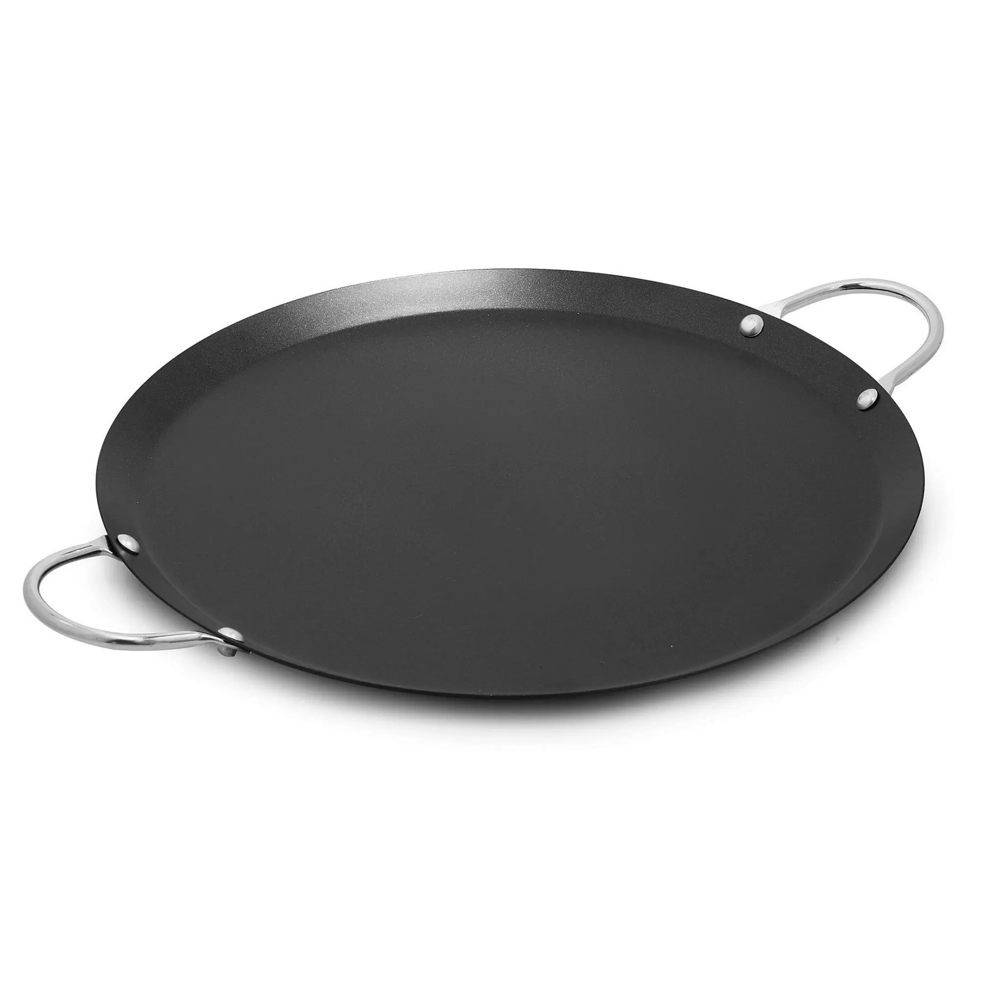 Round 9" Carbon Steel Comal with Metal Handles, Black