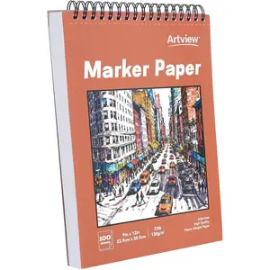 9" x 12" Marker Paper Pad, 100 Sheets, 73 lb/120 GSM Heavyweight Spiral Marker Paper, Bleed-Resistant for Alcohol Markers, Dual-Sided Drawing & Painting for Adults and Kids