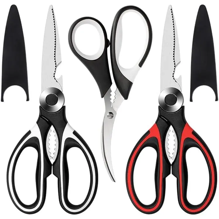 Food Grade Kitchen Scissors 3-Piece Set - Lifetime Replacement Warranty - Heavy Duty Stainless Steel Cooking Scissors for Cutting Meat, Food, Fish, Poultry Multi-Purpose Sharp Scissors Dishwasher Safe