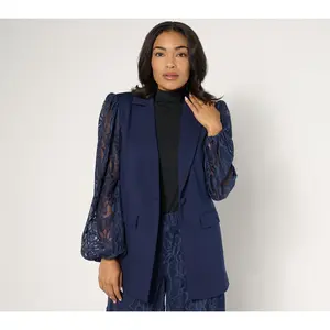 Dennis Basso Petite Ponte Knit Blazer with Lace Sleeves