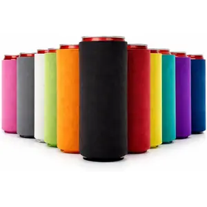 Slim Can Cooler Sleeves 12 Pack– Blank Foldable Neoprene 12oz Can Insulators – Skinny Beverage Coolers for Beer & Soda – Sublimation-Ready (Assorted)