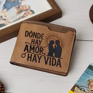 Donde Hay Amor Hay Vida Wallet, Engraved Spanish Quote Bifold, Couples Gift for Husband Boyfriend, Mens Leather Wallet