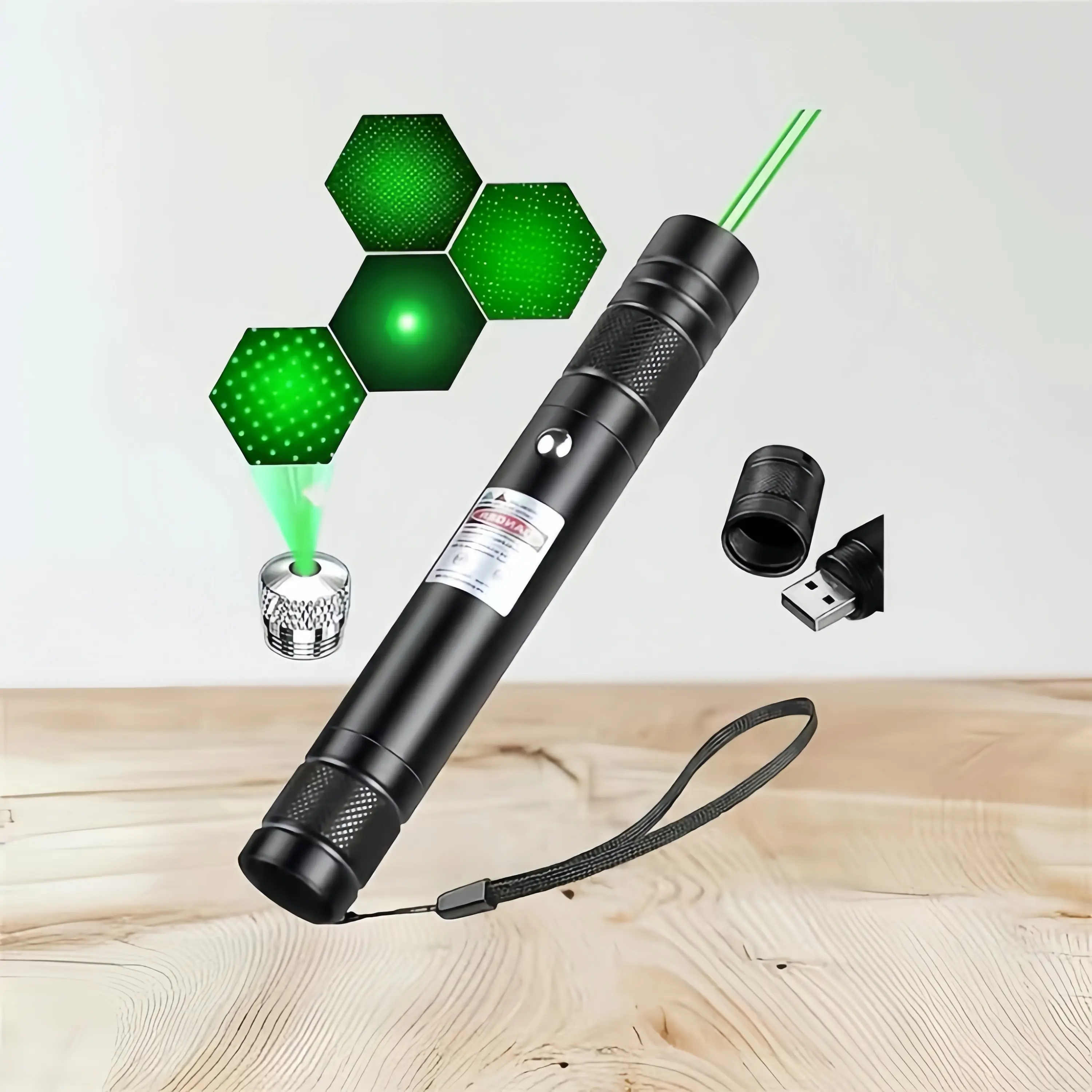 Rechargeable green laser pointer, for demonstrations, teaching, and outdoor stargazing, USB charging, star map projection, handheld demo laser pointer with a lanyard