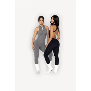 Scrunch Butt Workout Jumpsuit/Bodysuit– Flattering Full Length Gym Jumpsuit (Aqilla Elevate) Fit Backless Quick