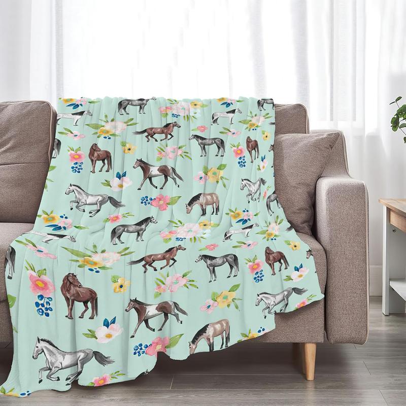 Horse Throw Blanket Super Soft Warm Floral Horse Blanket for Girls Kids, Cozy Plush Fleece Farm Stuffed Animal Horse s ding Blanket for Women  Couch  40"inx50"in