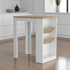 HomeRoots 526159 36 in. Natural & White Particle Board Multi-Functional Floor Cabinet Kitchen Island - 1 Size, Assembly Required, Exterior Shelves, Storage