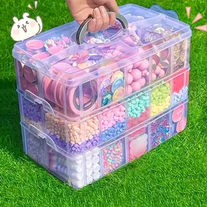 3-Tier Stackable Organizer Box with 18 Compartments - Transparent Plastic Storage for Crafts, Jewelry & Supplies, Beauty Supplies Organizer - Durable, Portable with Handle - Ideal for Small Accessories - Perfect Gift, Jewelry Box