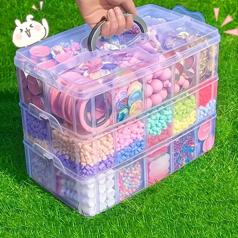 3-Tier Clear Stackable Organizer Box with 18 Compartments, Clear Plastic Organizers - Transparent Plastic Storage for Crafts, Jewelry & Supplies - Durable, Portable with Handle - Ideal for Small Accessories - Perfect Gift