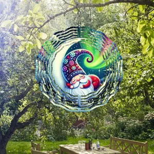 Durable Garden Decor, Whimsical Sleeping Gnome 3D Wind Spinner, Vibrant Nighttime Design Perfect for Outdoor Yard and Garden Decoration