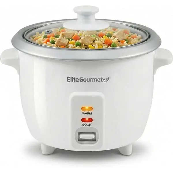 Elite Gourmet ERC-003X Rice Cooker, Keep Warm, White, 6 Cups Cooked