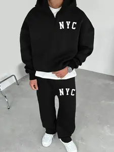 Men's Fashion Casual Two-Piece Set, New York City Print Hoodie and Straight Leg Pants, Spring & Fall Comfortable
