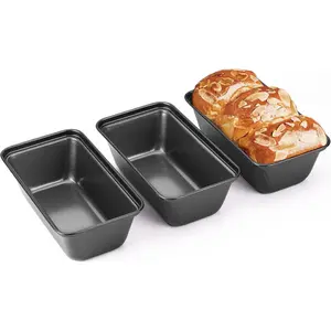 HONGBAKE Mini Loaf Pan for Baking Bread, 6 x 3.3 x 2 In Nonstick Small Banana Bread Tins Set of 3, Tiny Carbon Steel Meatloaf Pan - Dark Grey