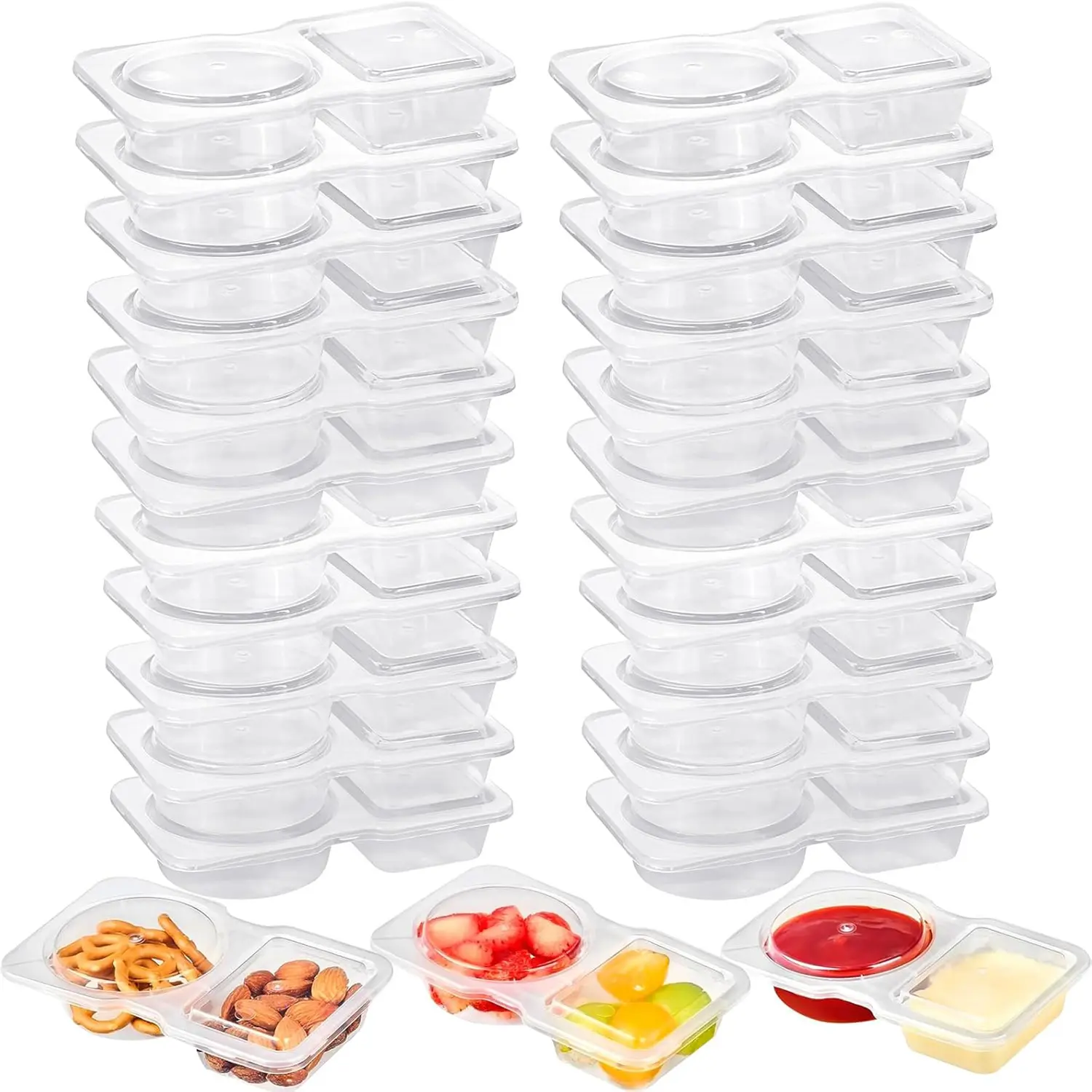 20 Pcs 2 Compartment Food Containers with Lids - BPA Free Meal Prep Containers, Leakproof Snack Containers for School Lunch, Picnic & Kitchen Storage