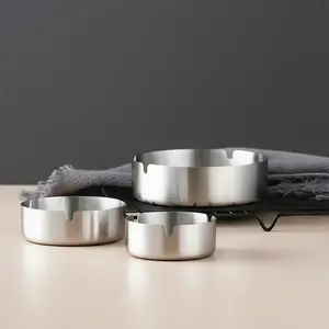 3pcs Stainless Steel Ashtray Set, Commercial Use, Internet Cafe, Hotel, Home Living Room, Ktv, Billiards Room, Restaurant, Casino