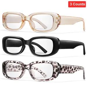 3 Pairs Fashion Unisex Reading Glasses, High Quality Eyewear, Classic Rectangle Design, Lightweight PC Frame, Rectangular Eyeglasses