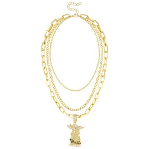 New European American Archangel Michael Pendant Personalized Angel Warrior Necklace Retro Sweater Chain for Women Men Fashion Jewelry Gift