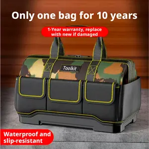OUDISI Heavy-Duty Tool Bag, 14-19 in, Durable Oxford Cloth Build, Wide Mouth Design, Large Storage Space for Tool Organization