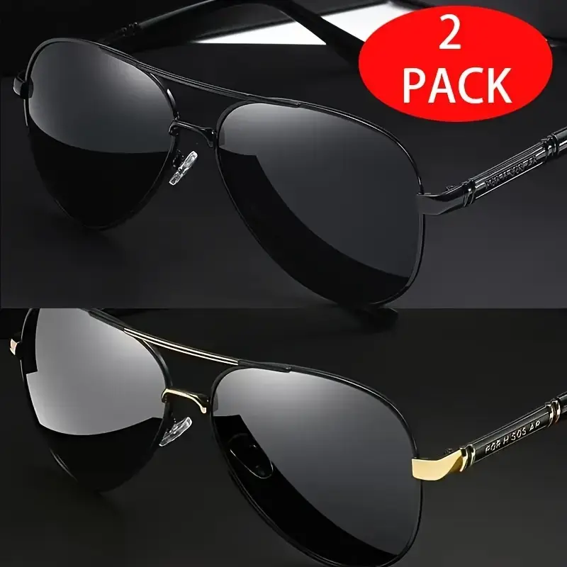 ShineThru Unisex Polarized Sunglasses (2-Pair Full Rim Metal Aviator Frames), Durable Anti-Glare PC Lenses, Full UV Protection, Ideal for Driving, Outdoor Travel, tiktokshopspringglowup, Summer Fashion Eyewear