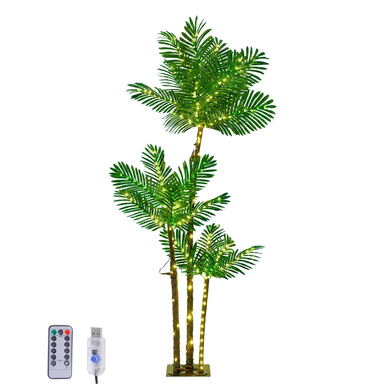 LED Artificial Palm Tree Lights - 5/6-ft Plug-in Illuminated 3-Trunk Design - Outdoor Home Festive Decor for Courtyards, Pools, Tropical Parties - Artificial Plants, Hedges