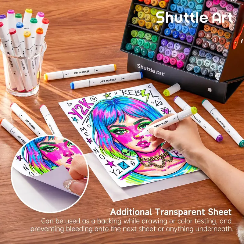 Shuttle Art 24/89/121 Colors Dual Tip Alcohol Based Art Markers, 88/120 Colors plus 1 Blender Permanent Marker with Case Perfect for Coloring Books Sketching Card Making