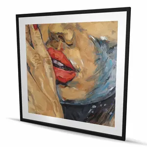 212 MAIN 48x48 in. Framed Wall Art Photo Print - Artistic Closeup Figurative Shushing Lips Artwork, Bedroom Home Decor, Ideal Wedding Gift for Tranquility