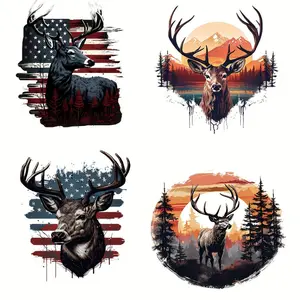 6-piece set of deer pattern DIY Handcraft heat transfer DTF stickers, washable heat transfer patterns, ready-to-use stickers, plastic adhesive patches, suitable for DIY clothing, T-shirts, masks, jeans, backpacks.