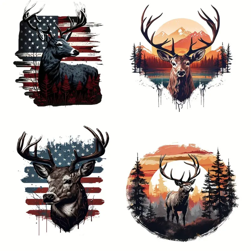 6-piece set of deer pattern DIY Handcraft heat transfer DTF stickers, washable heat transfer patterns, ready-to-use stickers, plastic adhesive patches, suitable for DIY clothing, T-shirts, masks, jeans, backpacks, Craft Supplies, DIY Products