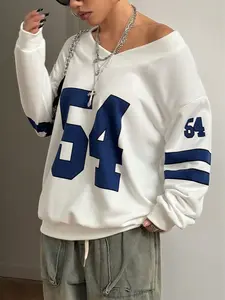 Plus Size Women's V Neck Pullover Sweatshirt, Fashion Digital Print Design, Loose Fit, Casual Outdoor & Sports, Spring & Fall Long Sleeve Top