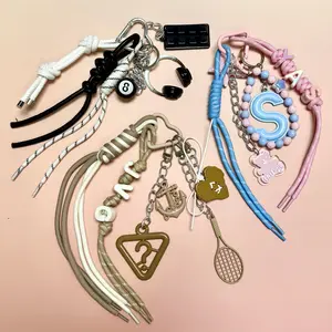 Cute Pastel Candy Style Bracelet Keychain Set with Letter Charms, Soft Sweet Colors and Fun Pendants, Adorable Fashion Accessories for Girls to Decorate Bags, Keys and Backpacks